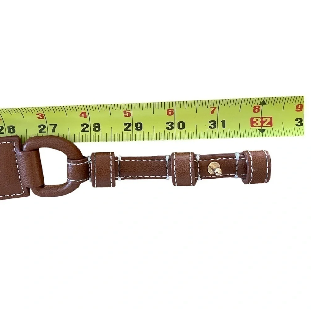TALBOTS Belt Equestrian Style Split Leather Caramel/Tan/White Stitching Women XS